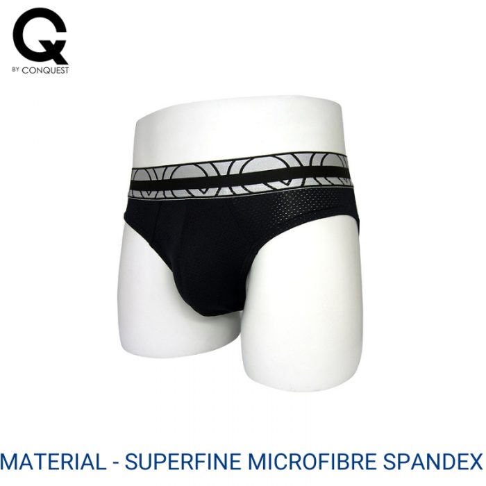 Mens Underwear Malaysia CQ BY CONQUEST MEN SUPERFINE MICROFIBRE SPANDEX MINI EXTRA SIZE (3 pcs pack) Elastic Waistband Black Colour Side View