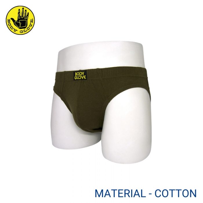 Mens Underwear Malaysia BODY GLOVE MEN COTTON MINI BRIEF EXTRA SIZE (5 pcs pack) Covered Waistband Army Green Colour Side View