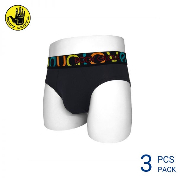 Mens Underwear Malaysia BODY GLOVE MEN DRI-FIT SPANDEX MINI BRIEF (3 pcs pack) 40mm Elastic Waistband Black Colour Side View
