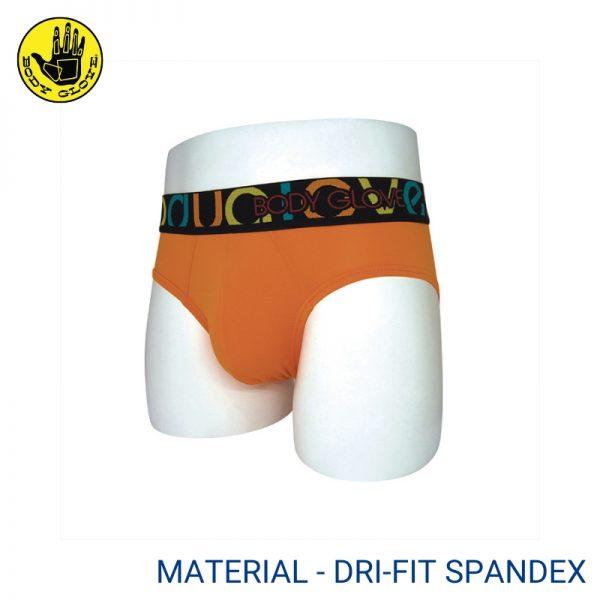 Mens Underwear Malaysia BODY GLOVE MEN DRI-FIT SPANDEX MINI BRIEF (3 pcs pack) 40mm Elastic Waistband Orange Colour Side View