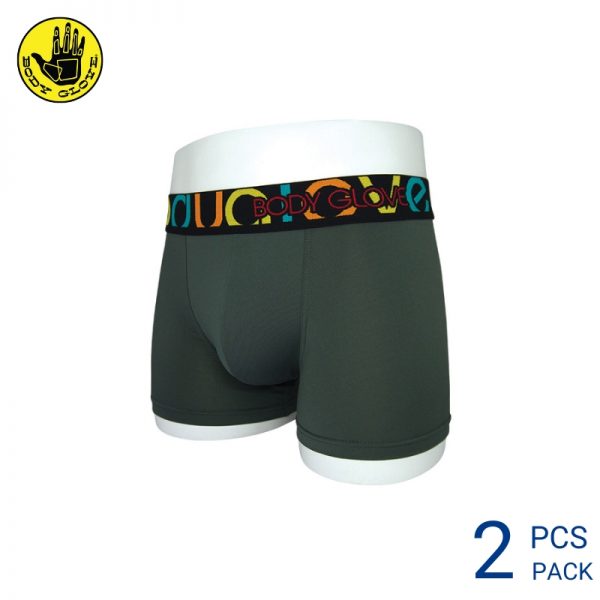 Mens Trunks Underwear Malaysia BODY GLOVE MEN DRI-FIT SPANDEX TRUNK (2 pcs pack) Elastic Waistband Dark Green Colour Side View