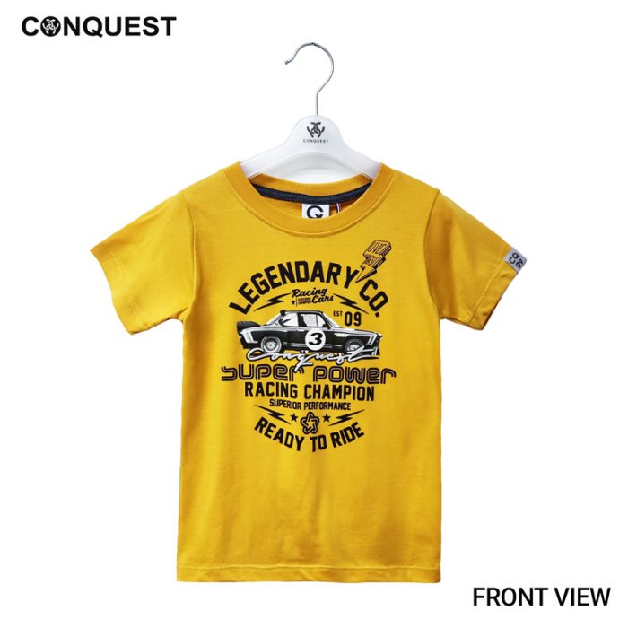 Online Kids Outfits And Clothes Malaysia CONQUEST KIDS LEGENDARY CO. TEE Mustard Colour Front View