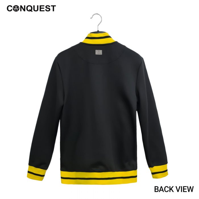 Men Long Sleeve T Shirt Malaysia CONQUEST MEN BOMBER JACKET In Black And Yellow Back View