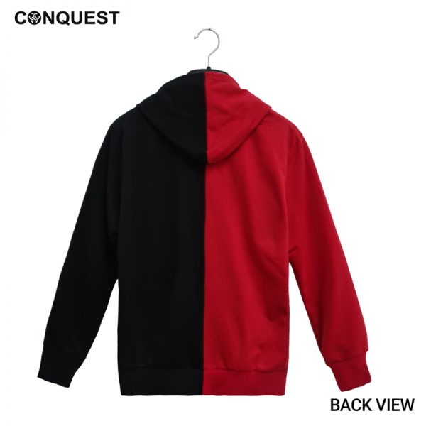 Men Long Sleeve T Shirt Malaysia CONQUEST MEN TWO TONE HOODIE JACKET In Red And Black Black View