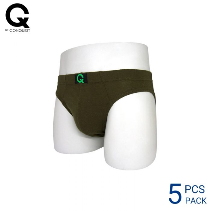 Mens Underwear Malaysia CQ BY CONQUEST MEN COTTON MINI BRIEF EXTRA SIZE (5 pcs pack) Covered Band Army Green Colour Side View
