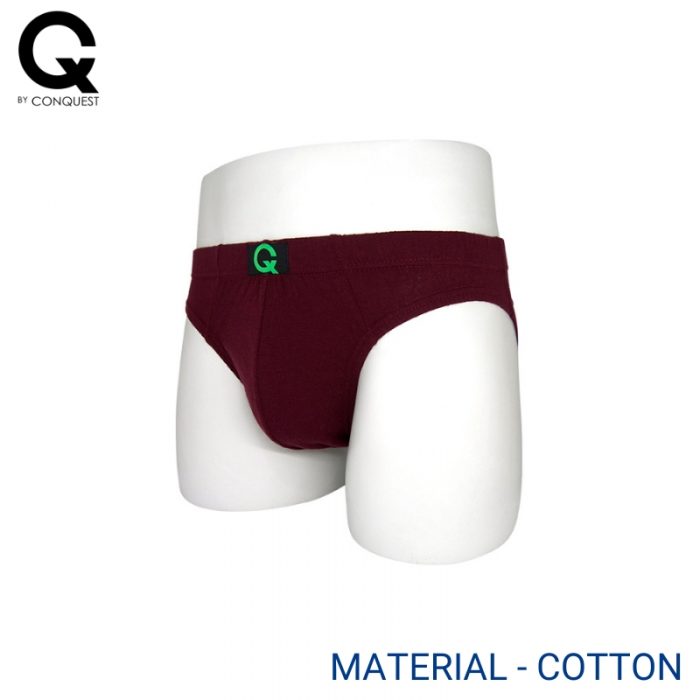 Mens Underwear Malaysia CQ BY CONQUEST MEN COTTON MINI BRIEF EXTRA SIZE (5 pcs pack) Covered Band Dark Red Colour Side View