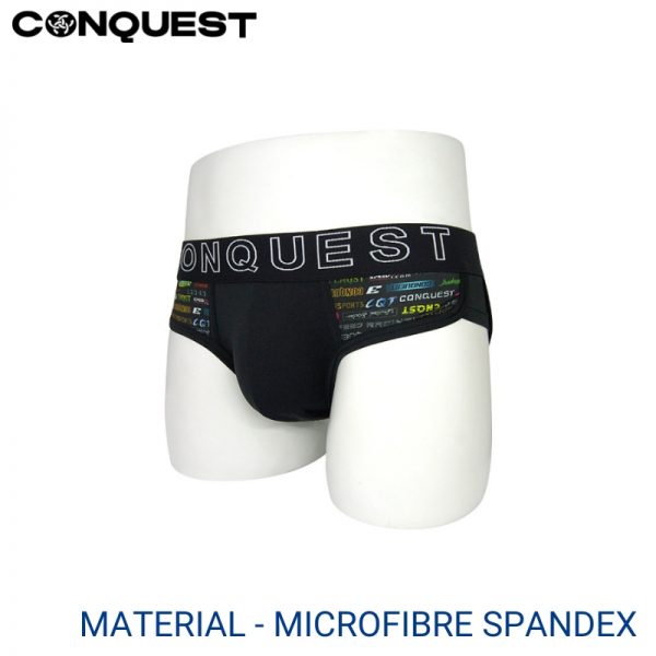Mens Underwear Malaysia CONQUEST MEN MICROFIBRE SPANDEX MINI BRIEF (2 pcs pack) Elastic Waistband Black Colour Side View