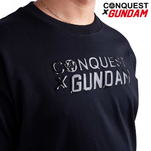 CONQUEST X GUNDAM MEN LOGO TEEROUND NECK SHORT SLEEVE COTTON T-SHIRT FOR MEN BLACK