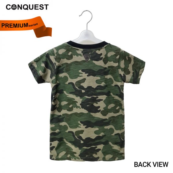 CONQUEST KIDS ONLINE CLOTHES LIMITED PREMIUM NO.3 TEE IN BLACK BACK VIEW CAMOUFLAGE PRINT MALAYSIA