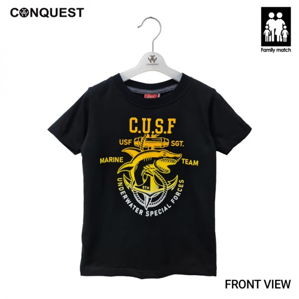 Online Kids Outfits And Clothes Malaysia CONQUEST KIDS MARINE TEAM TEE Black Colour Front View