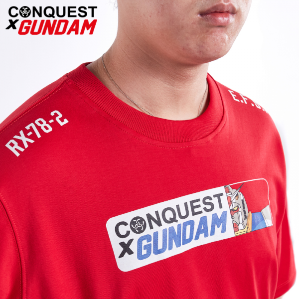 CONQUEST X GUNDAM MEN RX-78-2 E.F.S.F TEE ROUND NECK SHORT SLEEVE COTTON T-SHIRT FOR MEN RED