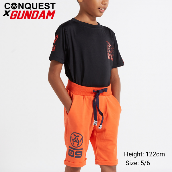 ONLINE CONQUEST X GUNDAM KIDS CLOTHES MS-06S TEE IN BLACK TUCKED IN MALAYSIA