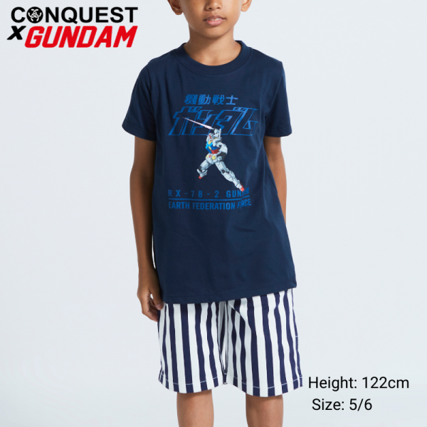 ONLINE CONQUEST X GUNDAM KIDS CLOTHE RX-78-2 GUNDAM TEE WITH KID MODEL IN BLUE COLOUR MALAYSIA