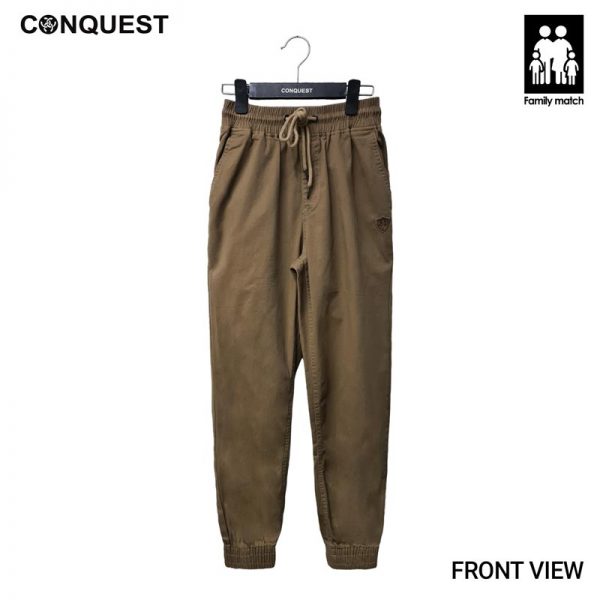 Men Jogger Pants Malaysia CONQUEST MEN U.S.F. BASIC EMBROIDERED JOGGER PANT In Khaki Front View