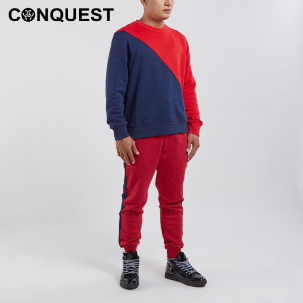CONQUEST MEN LONG SLEEVE T SHIRT RED AND BLUE COLOUR BLOCK SWEATER