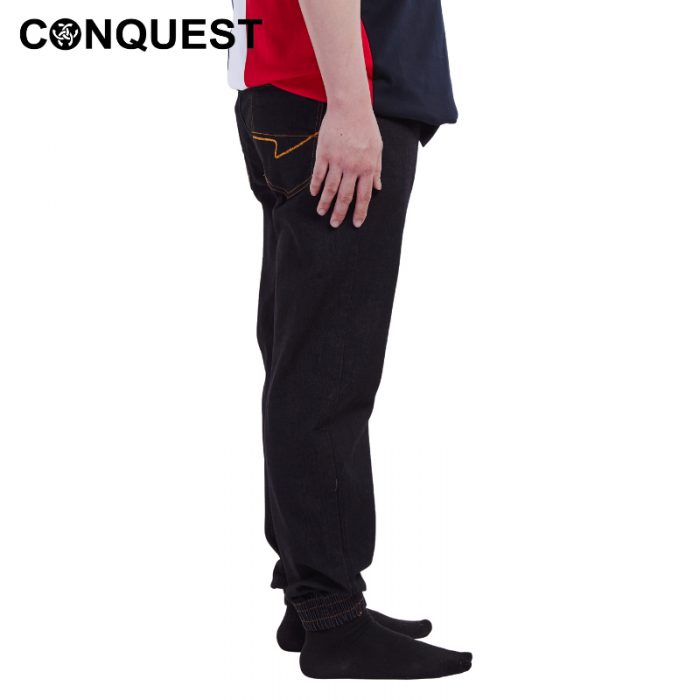 Men Jogger Pants Malaysia CONQUEST MEN PREMIUM SOLID JOGGER LONG JEANS In Dark Indigol Side View