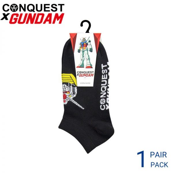 Men Sport Socks CONQUEST X GUNDAM SPORT SOCKS (1 pair pack) BLACK NO SHOW COTTON SPANDEX