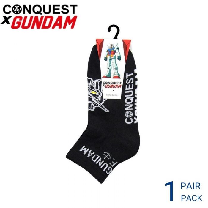 Men Sport Socks CONQUEST X GUNDAM SPORT SOCKS (1 pair pack) BLACK WHITE ANKLE LENGTH COTTON SPANDEX