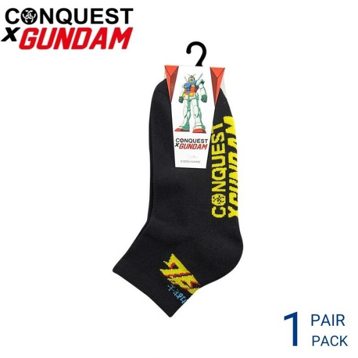 Men Sport Socks CONQUEST X GUNDAM SPORT SOCKS (1 pair pack) BLACK YELLOW ANKLE LENGTH COTTON SPANDEX