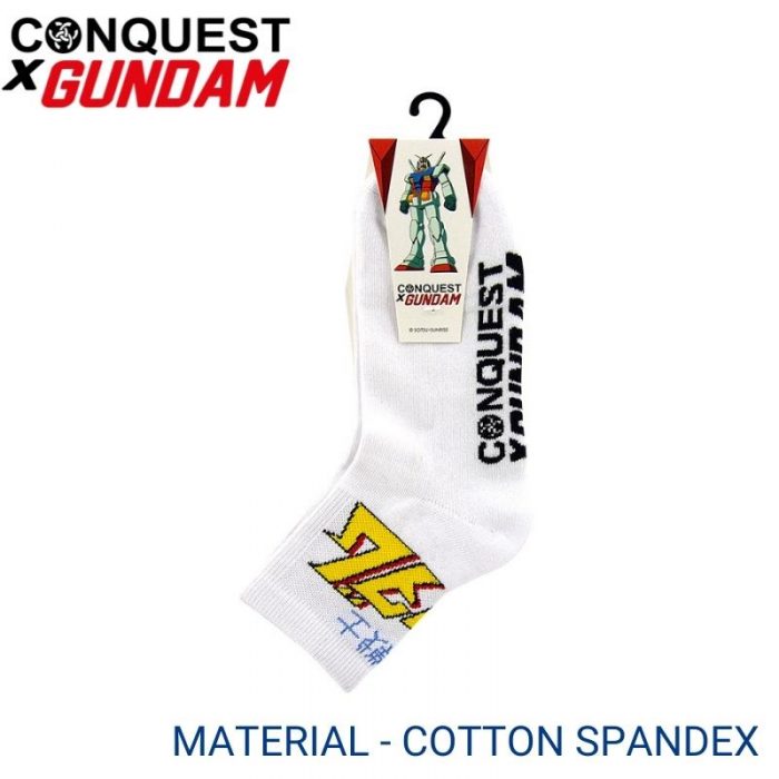 Men Sport Socks CONQUEST X GUNDAM SPORT SOCKS (1 pair pack) WHITE ANKLE LENGTH COTTON SPANDEX