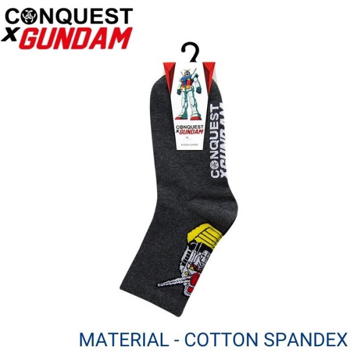Men Sport Socks CONQUEST X GUNDAM SPORT SOCKS (1 pair pack) GREY HALF LENGTH COTTON BLEND