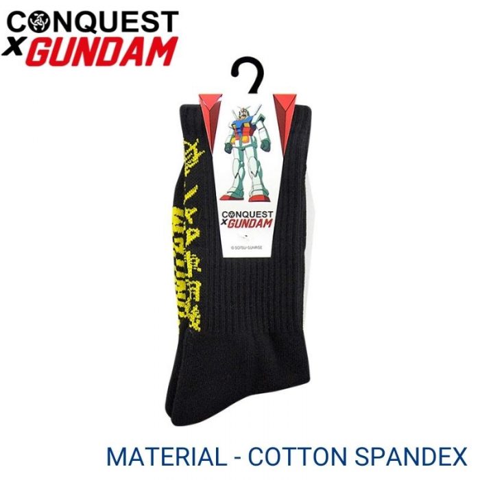 Men Sport Socks CONQUEST X GUNDAM SPORT SOCKS (1 pair pack) YELLOW HALF TERRY COTTON SPANDEX