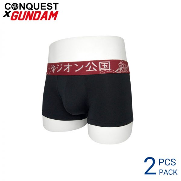 Mens Underwear Malaysia CONQUEST X GUNDAM MEN DRI-FIT SHORTY (2 pcs pack) Elastic Waistband Red And Black Colour Side View