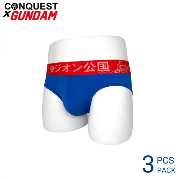 Mens Underwear Malaysia CONQUEST X GUNDAM MEN DRI-FIT MINI BRIEF (3 pcs pack) Elastic Waistband Red And Blue Colour Side View