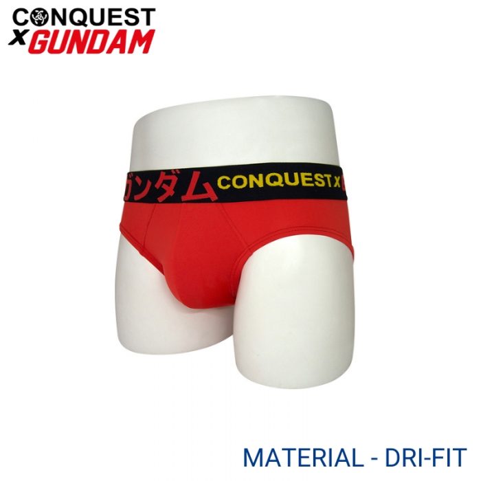 Mens Underwear Malaysia CONQUEST X GUNDAM MEN DRI-FIT MINI BRIEF (3 pcs pack) Elastic Waistband Natural Stretch Red Colour Side View