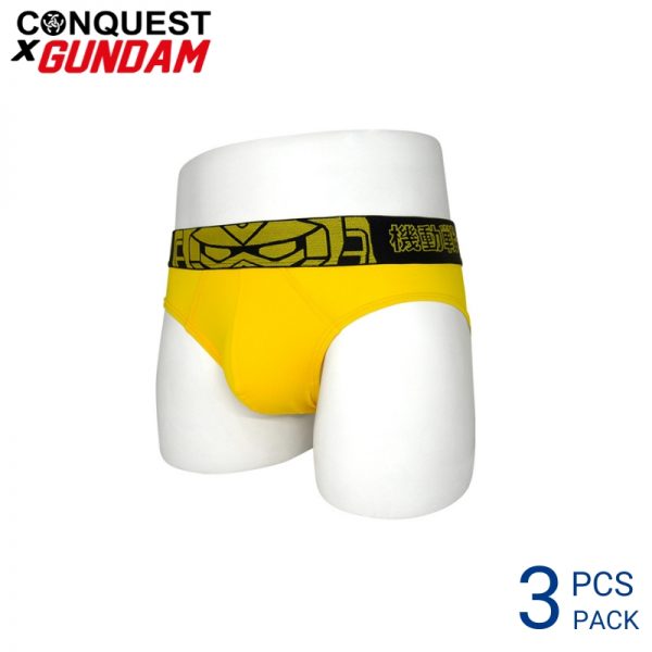 Mens Underwear Malaysia CONQUEST X GUNDAM MEN DRI-FIT MINI BRIEF (3 pcs pack) Elastic Waistband Yellow Colour Side View