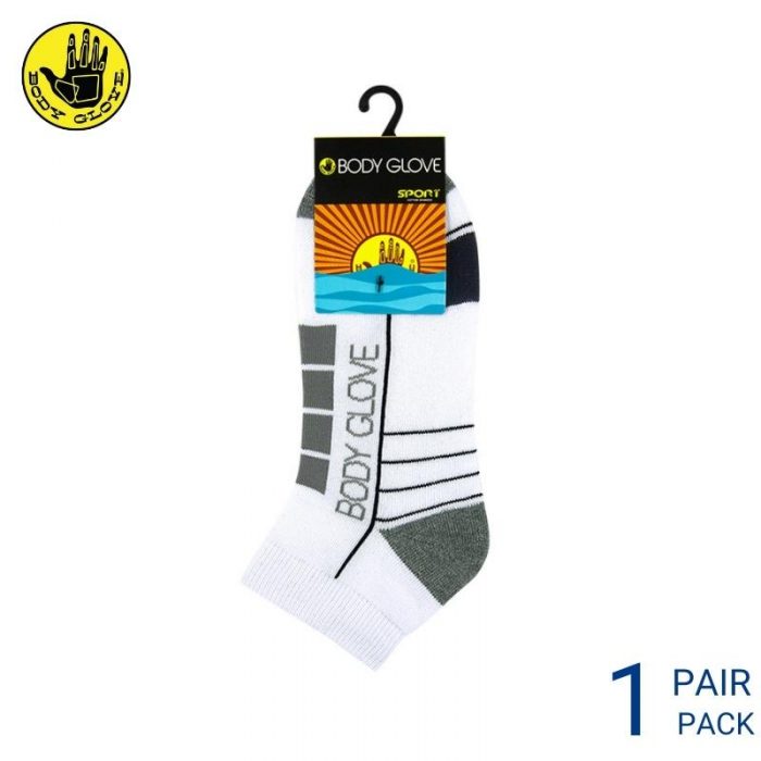 BODY GLOVE MEN AND WOMEN'S SPORT SOCKS (1 pair pack) WHITE ANKLE LENGTH COTTON SPANDEX RIGHT VIEW
