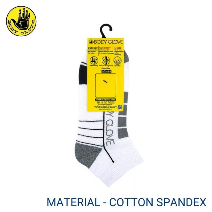 BODY GLOVE MEN AND WOMEN'S SPORT SOCKS (1 pair pack) WHITE ANKLE LENGTH COTTON SPANDEX LEFT VIEW
