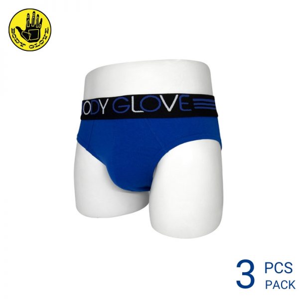 Mens Underwear Malaysia BODY GLOVE MEN COTTON MINI BRIEF (3 pcs pack) Elastic Waistband Blue Colour Side View