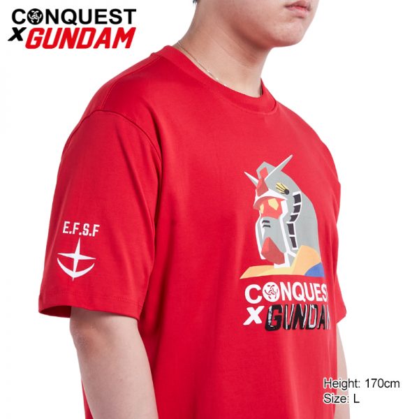 Conquest T Shirt RED CONQUEST X GUNDAM MENTHE RX-78-2 GUNDAM HEAD TEE