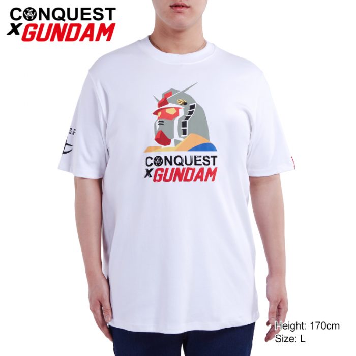 Conquest T Shirt WHITE CONQUEST X GUNDAM MENTHE RX-78-2 GUNDAM HEAD TEE FRONT VIEW