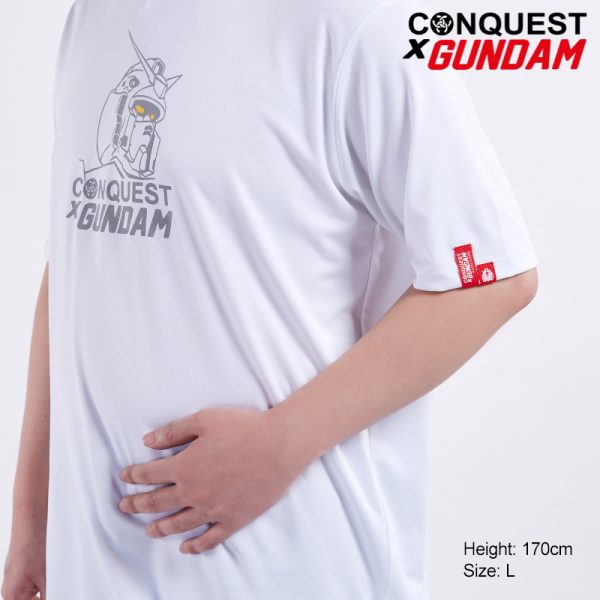 Conquest T Shirt WHITE CONQUEST X GUNDAM MEN THE RX-78-2 GUNDAM HEAD OUTLINE TEE SIDE VIEW