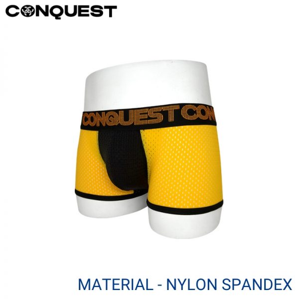 CONQUEST MEN UNDERWEAR NYLON SPANDEX SHORTY SIZE IN YELLOW (2 PCS PACK)