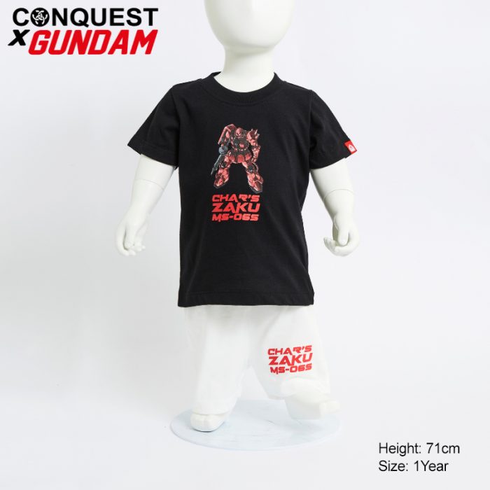 Baby T Shirt CONQUEST X GUNDAM BABY CHAR’S ZAKU MS-06S GRAPHIC SHORT SLEEVE TEE SET In Black Front View