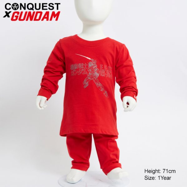 Baby T Shirt CONQUEST X GUNDAM BABY E.F.S.F RX-78-2 GUNDAM OUTLINE LONG SLEEVE PAJAMAS SET In Red Front View