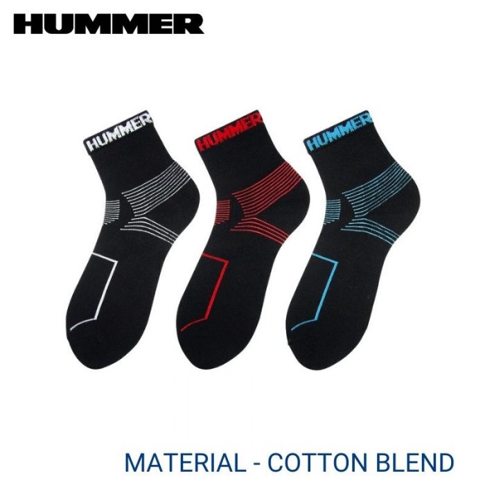 HUMMER MEN AND WOMEN'S SPORT SOCKS (3 pairs pack) WHITE, RED AND BLUE HALF LENGTH COTTON BLEND