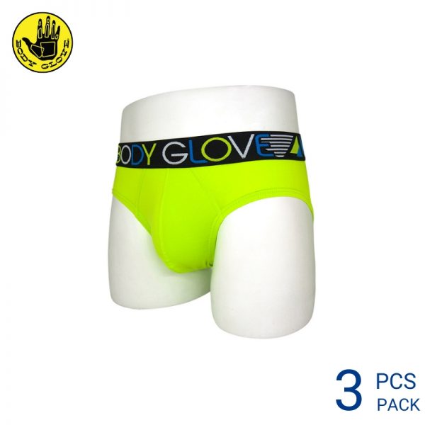 Mens Underwear Malaysia BODY GLOVE MEN MICROFIBRE SPANDEX MINI BRIEF (3 pcs pack) Elastic Waistband Bright Green Colour Side View