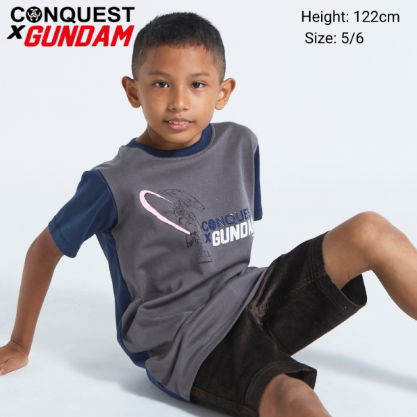 CONQUEST X GUNDAM KIDS CLOTHES RX-78-2 ONLINE CHARACTER LOGO TEE IN BLUE GRAY MALAYSIA