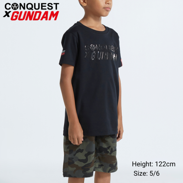 CONQUEST X GUNDAM KIDS LOGO ROUND NECK SHORT SLEEVE COTTON T-SHIRT FOR KIDS TEE BLACK