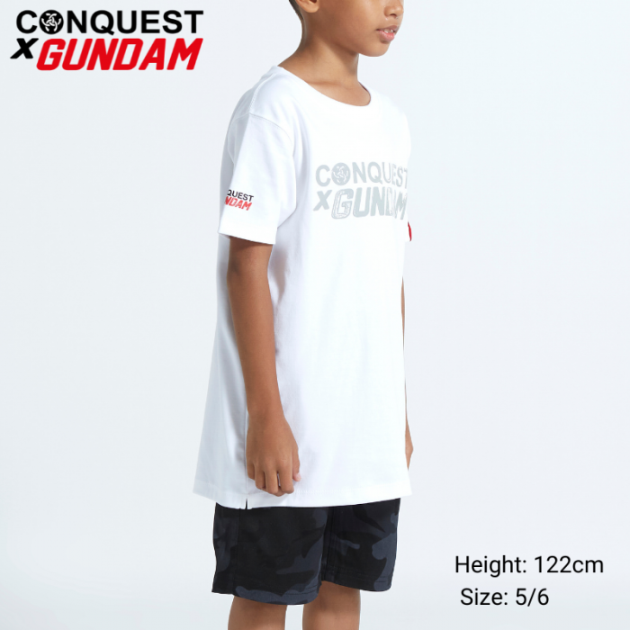 CONQUEST X GUNDAM ONLINE KIDS CLOTHES LOGO TEE IN WHITE SIDE VIEW MALAYSIA