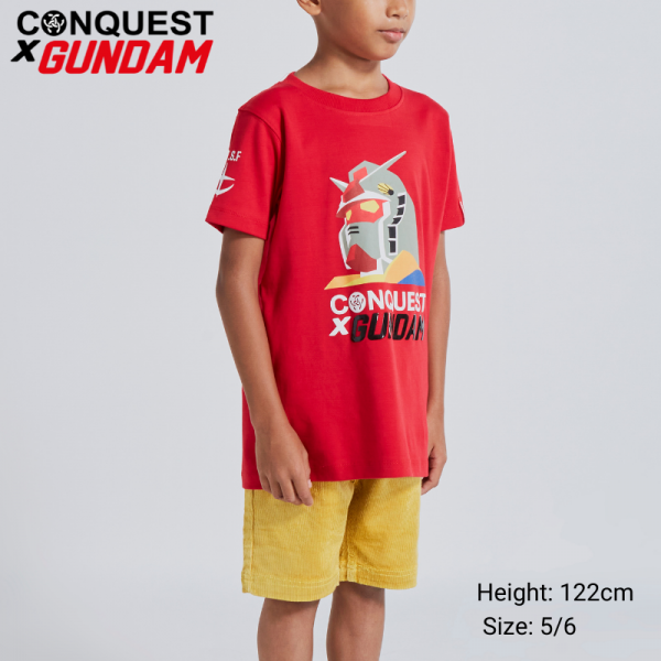 CONQUEST X GUNDAM ONLINE KIDS CLOTHES THE RX-78-2 GUNDAM HEAD TEE IN RED SIDE VIEW MALAYSIA