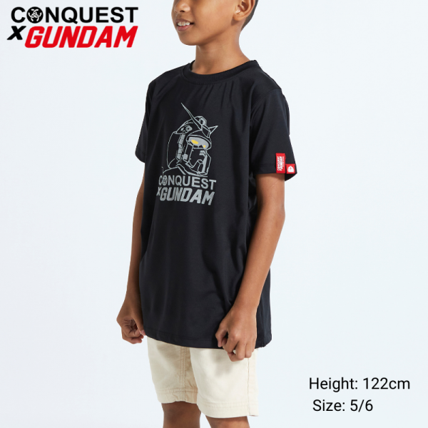 CONQUEST X GUNDAM ONLINE KIDS CLOTHES THE RX-78-2 GUNDAM HEAD OUTLINE TEE IN BLACK SIDE VIEW MALAYSIA