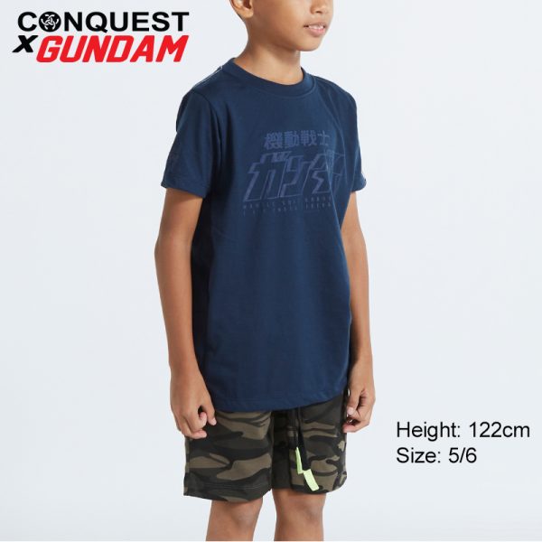 CONQUEST X GUNDAM KIDS CLOTHES GUNDA LOGO TEE SIDE VIEW IN BLUE MALAYSIA