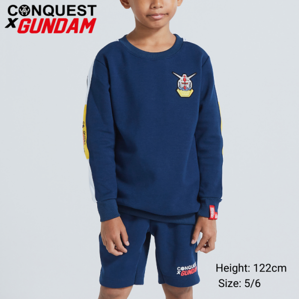 KIDS LONG SLEEVE SWEATER CONQUEST X GUNDAM KIDS MOBILE SUIT GUNDAM HEAD EMBROIDERED SWEATER BLUE FOR KIDS
