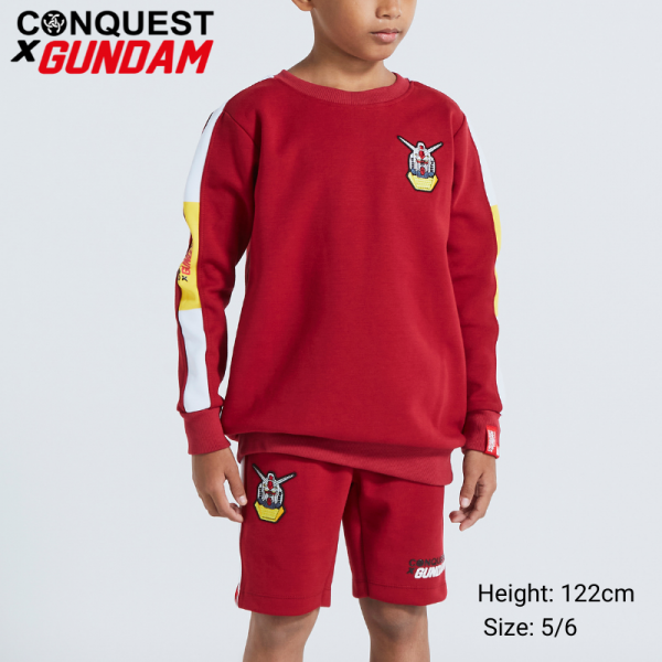 KIDS LONG SLEEVE SWEATER CONQUEST X GUNDAM KIDS CLOTHES MOBILE SUIT GUNDAM HEAD EMBROIDERED SWEATER IN RED MALAYSIA