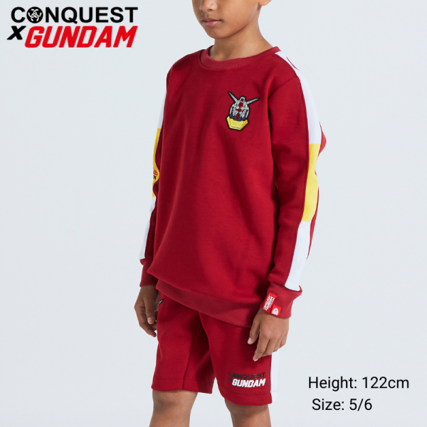 KIDS LONG SLEEVE SWEATER CONQUEST X GUNDAM KIDS MOBILE SUIT GUNDAM HEAD EMBROIDERED SWEATER RED FOR KIDS